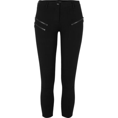 Petite black skinny fit zip trousers